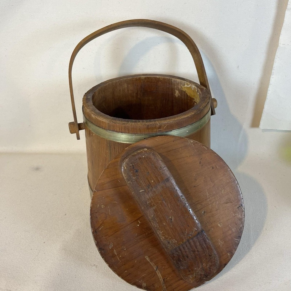 Antique/Vintage Wooden Brass Banded Shoe Shine Bucket Firkin‎ Shaker Style - Picture 11 of 16